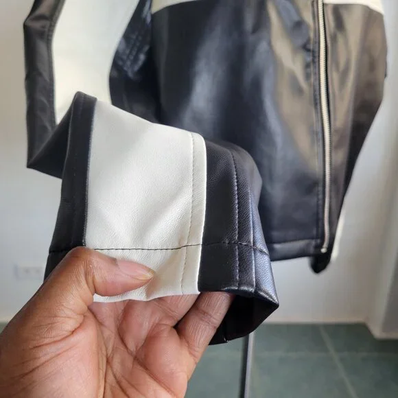 CLEARANCE -SHEIN Easy Wear Color Block B/W Vegan Leather Jacket (Size 8/10) - Picture 7 of 14